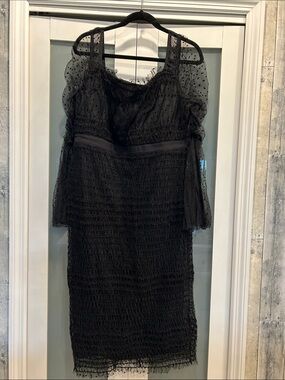 VENUS Black Sheer Polka Dot Midi Dress